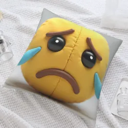 Double-Sided Plush Emoji Pillow Cover - Sad Face | OkoMall