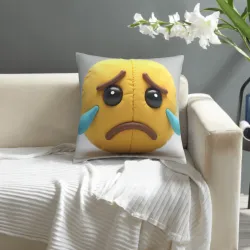Double-Sided Plush Emoji Pillow Cover - Sad Face | OkoMall