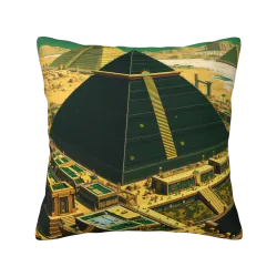 精美复古城市景观毛绒抱枕套 - okomall