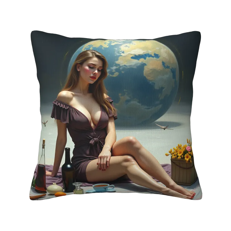 La Femme Réfléchie - Taie d'Oreiller en Peluche Artistique | OKOMALL